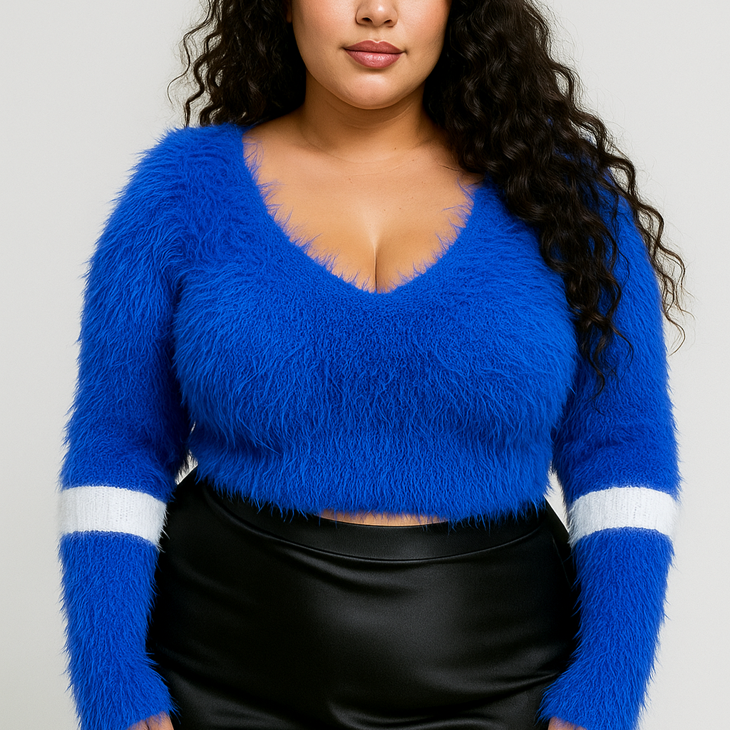 Bleu avec bandes manches blanches fourrure EN PRÉCOMMANDE