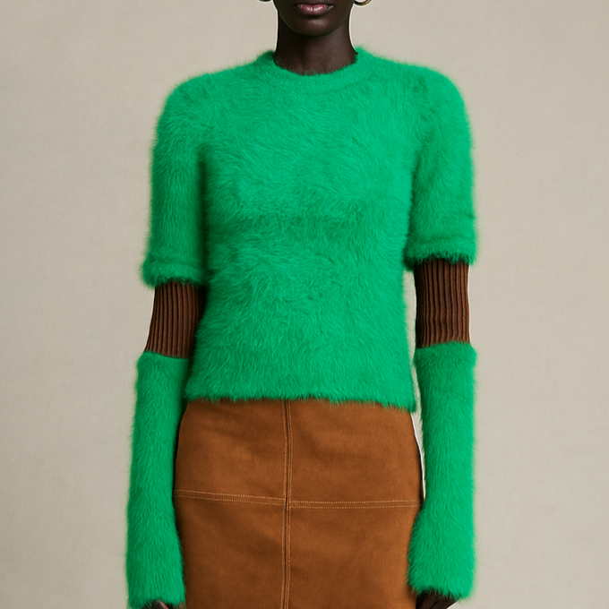 Vert avec bandes manches marrons stretch EN STOCK