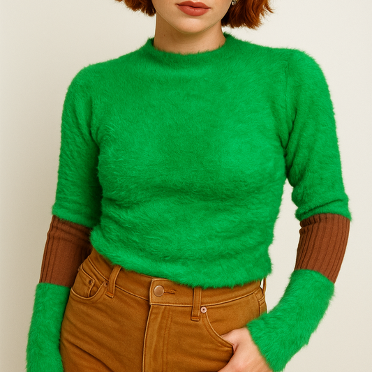 Vert avec bandes manches marrons stretch EN STOCK