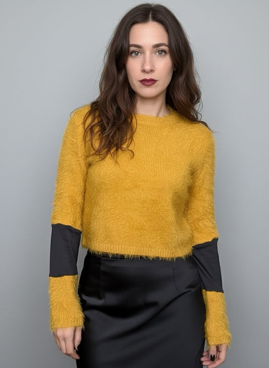 Pull Jaune moutarde avec bandes noires stretch EN STOCK