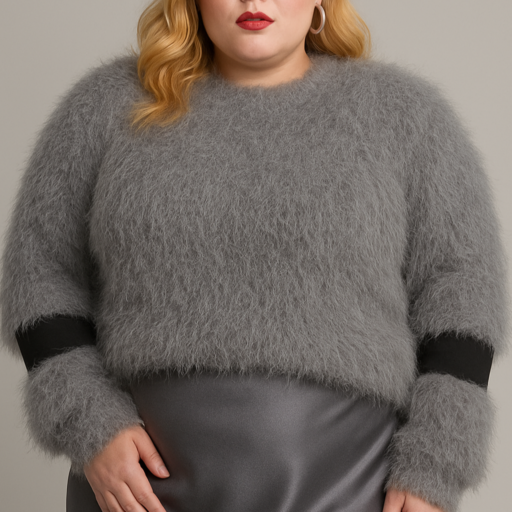 Pull gris avec bandes manches stretch noire EN STOCK