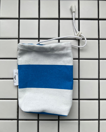 Ensemble sac et pochette en toile de coton rayé bleu