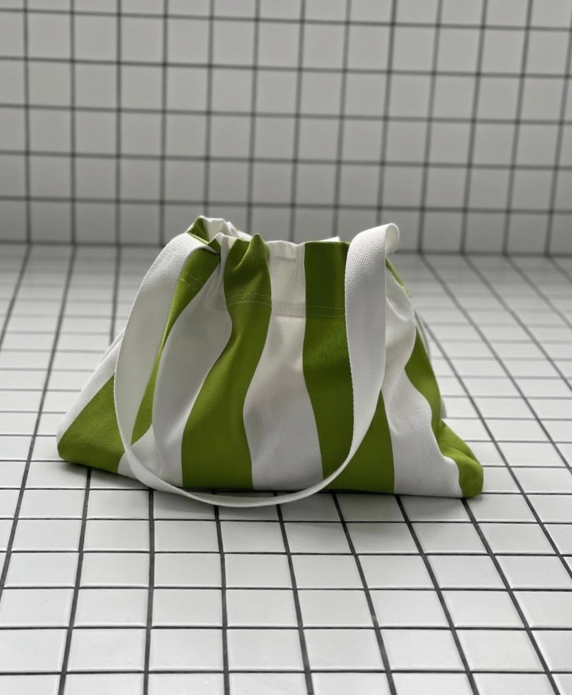 Ensemble sac et pochette en toile de coton rayé vert