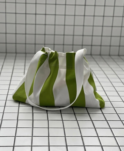 Ensemble sac et pochette en toile de coton rayé vert