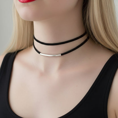 Double collier ras du cou noir