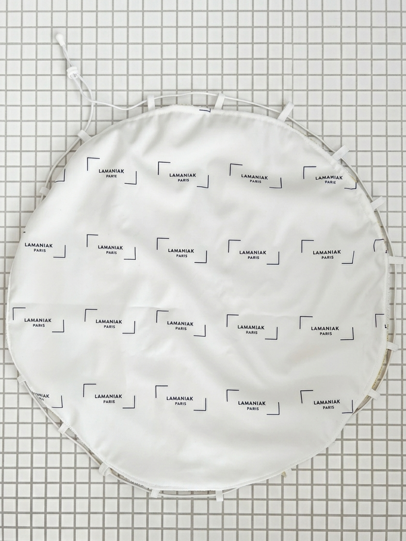Le sac piscine étanche recto/verso coton jaune et blanc fait main à Paris avec amour