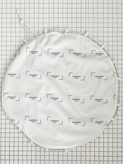 Le sac piscine étanche recto/verso coton jaune et blanc fait main à Paris avec amour