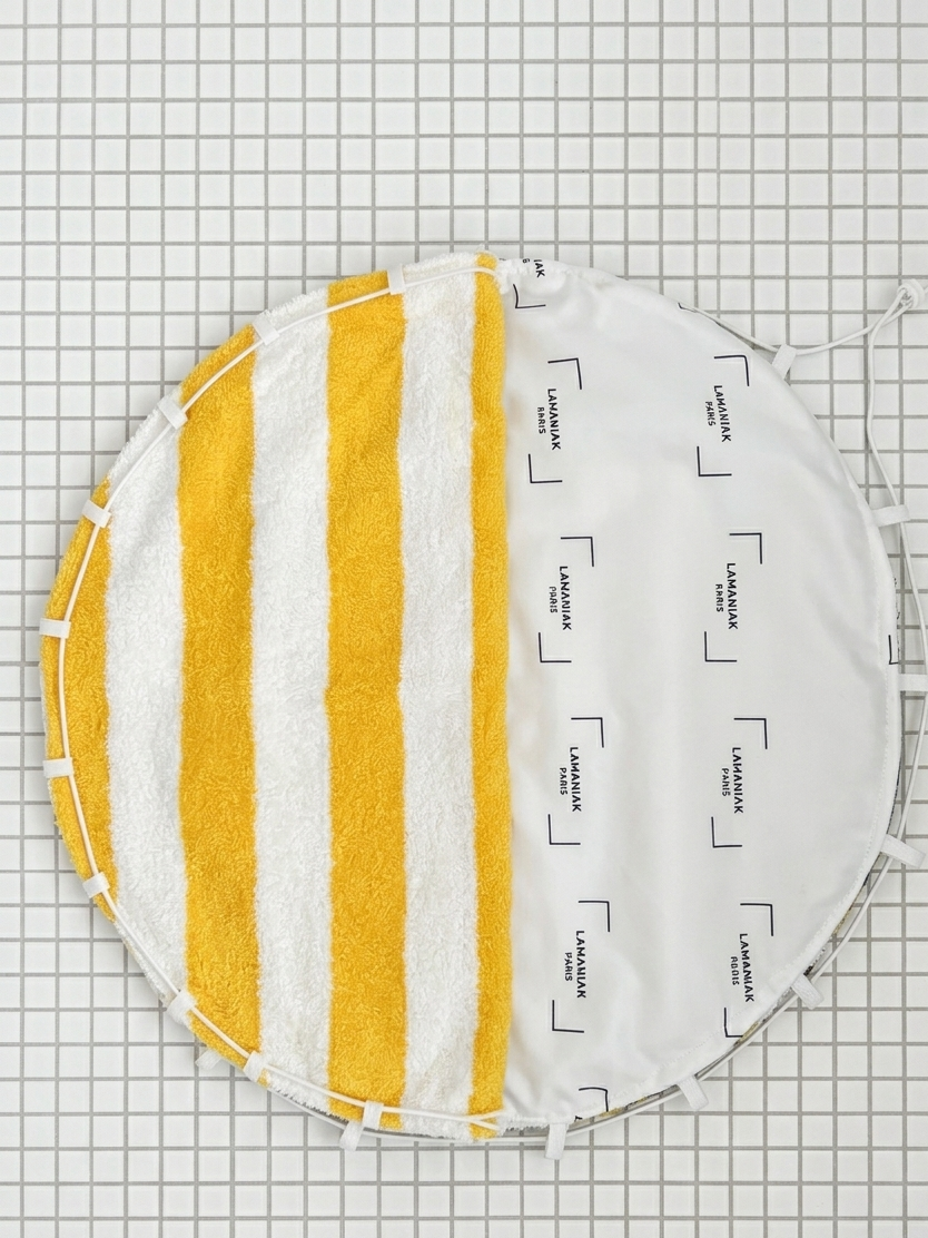 Le sac piscine étanche recto/verso 100% coton jaune et blanc fait main à Paris 