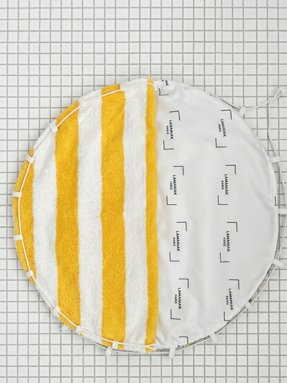 Le sac piscine étanche recto/verso 100% coton jaune et blanc fait main à Paris 