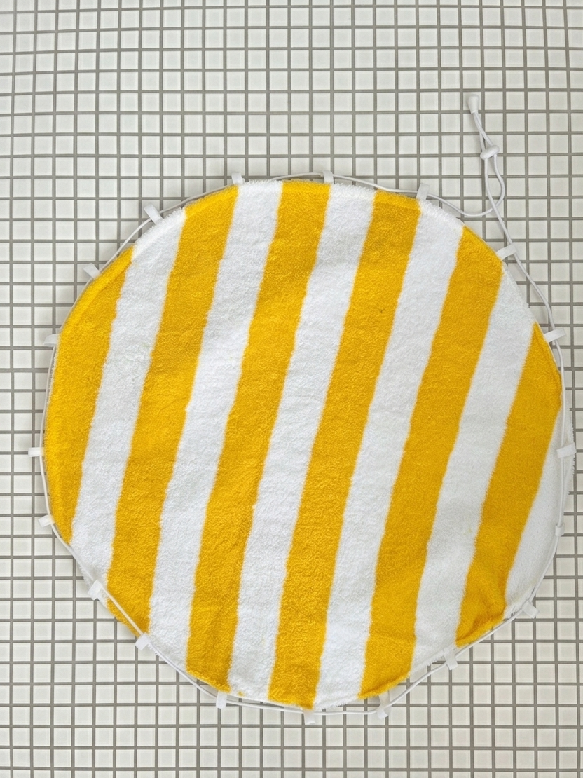 Le sac piscine étanche recto/verso coton jaune et blanc fait main à Paris par LAMANIAK dans l'esprit St-Tropez
