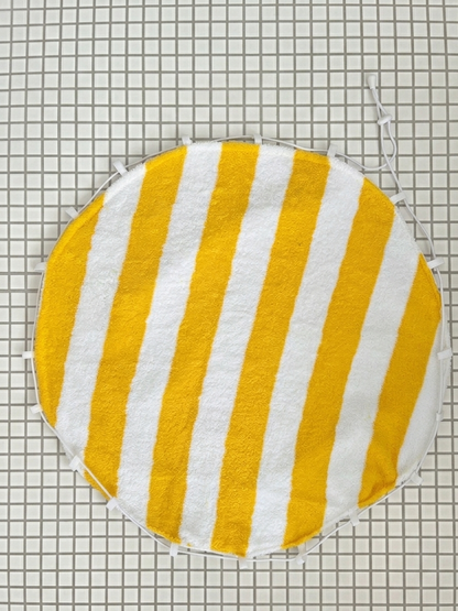 Le sac piscine étanche recto/verso coton jaune et blanc fait main à Paris par LAMANIAK dans l'esprit St-Tropez