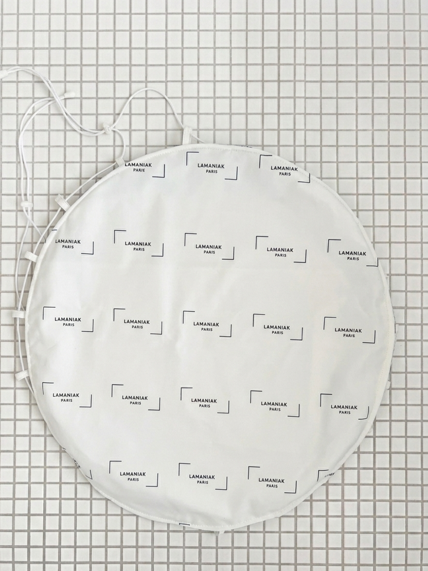 Le sac piscine étanche recto/verso 100% coton bleu clair et blanc fait main à Paris 