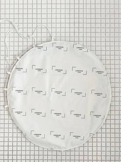 Le sac piscine étanche recto/verso 100% coton bleu clair et blanc fait main à Paris 
