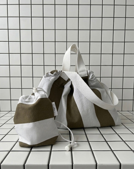 Ensemble sac et pochette en toile 100% coton fait main à Paris par LAMANIAK
